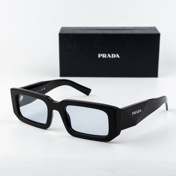NEW Prada PR06YS 16K10L Black Cielo Blue Rectangle Unisex Sunglasses - Picture 3 of 11